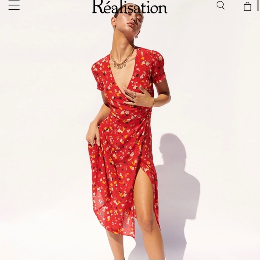 Realisation Par Teale Rouge Fluer, Red Silk Wrap Dress
